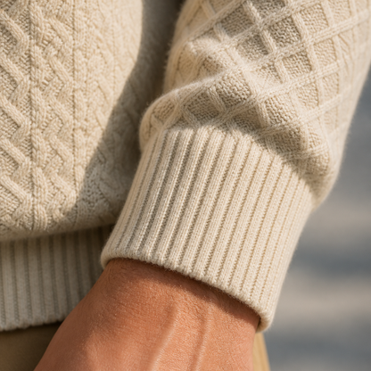 AtlasForge™ – Jacquard Textured Stand-Collar Sweater Featuring Elbow Patches