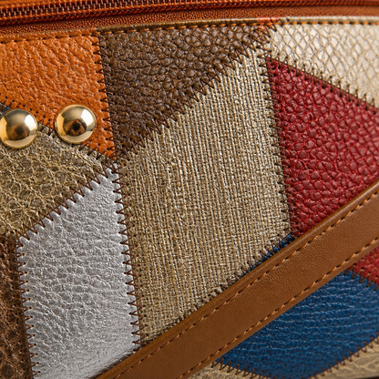 Mosaica™ – Retro Geometric Patchwork Shoulder Bag with Adjustable Strap