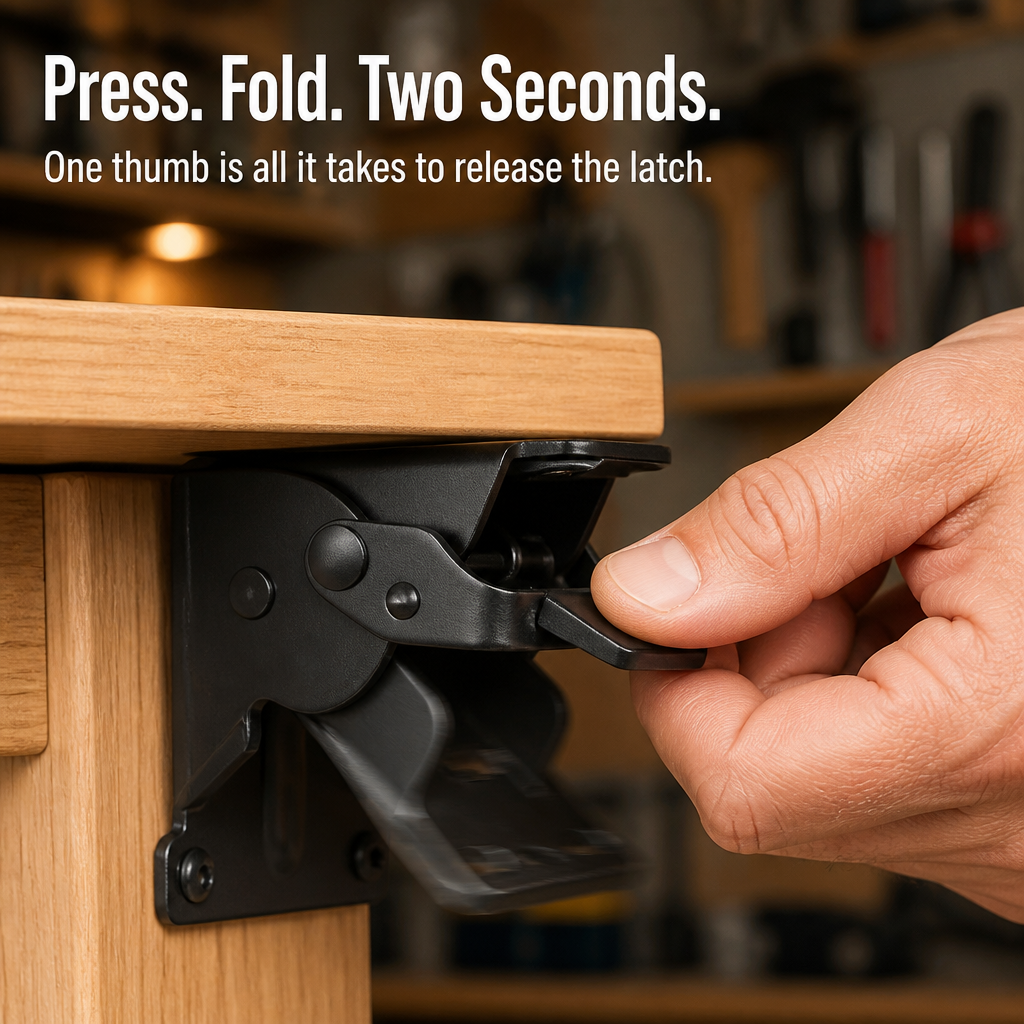 ForgeFold™ — Support 500 Pounds Firmly, Then Fold Flat Against the Wall