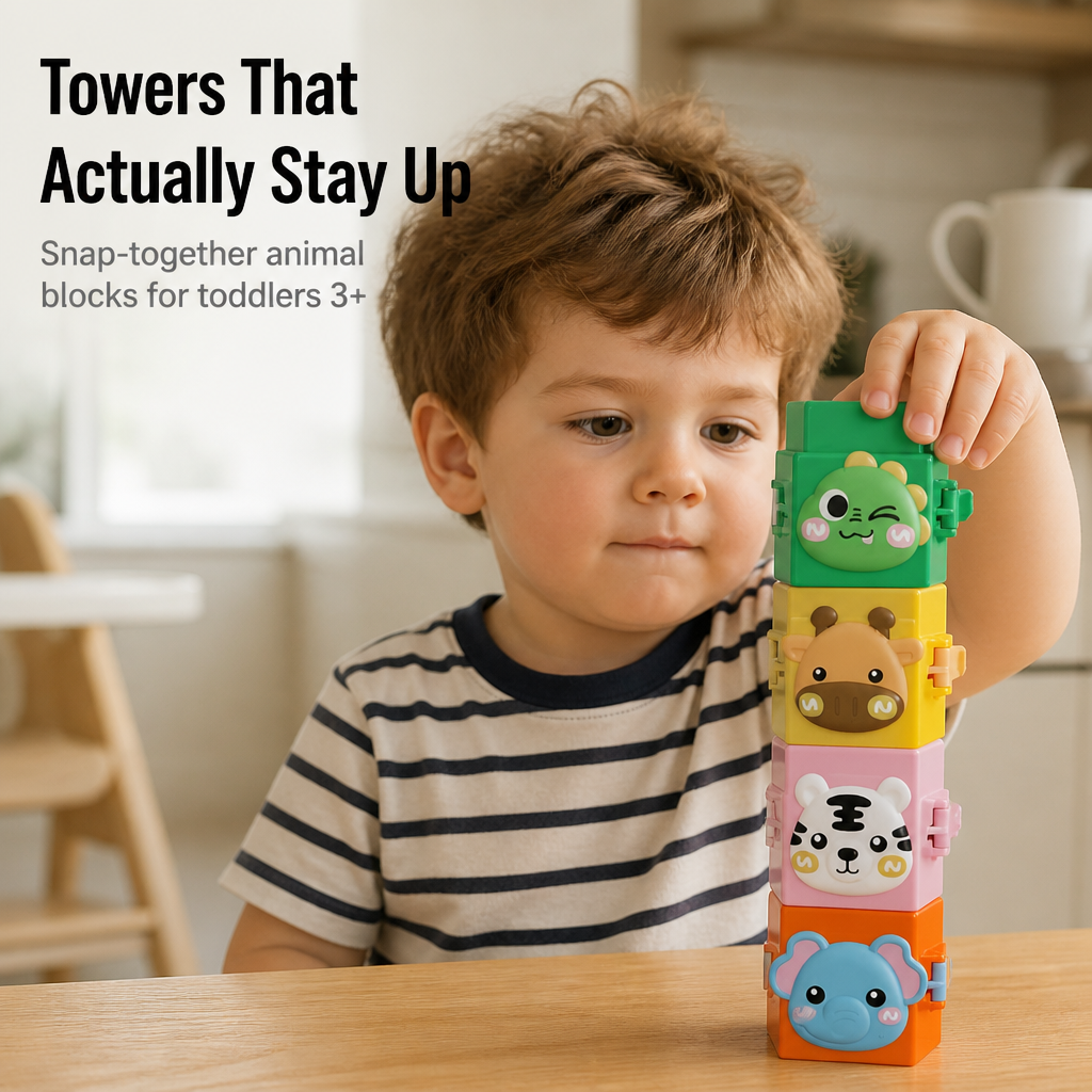 BrillieBlocks™ — Snap 12 Animal Pals Into Towers Kids Can't Stop