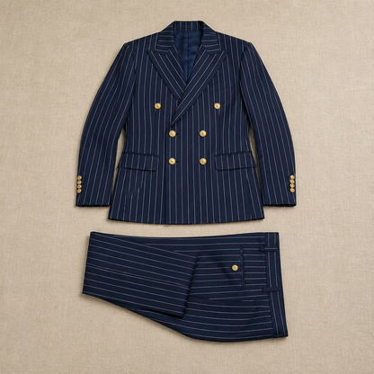 Voltura™ – Double-Breasted Pinstripe Suit with Peaked Lapels