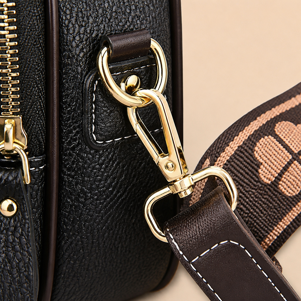 VieraBelle™ – Compact Structured Crossbody Bag with Bold Patterned Strap