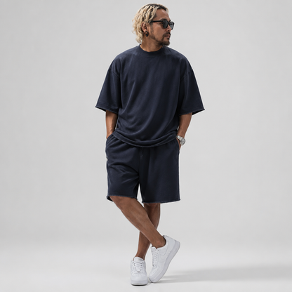 ArdentFlex™ – Comfortable Loose-Fit Raw-Edge Tee & Shorts Set