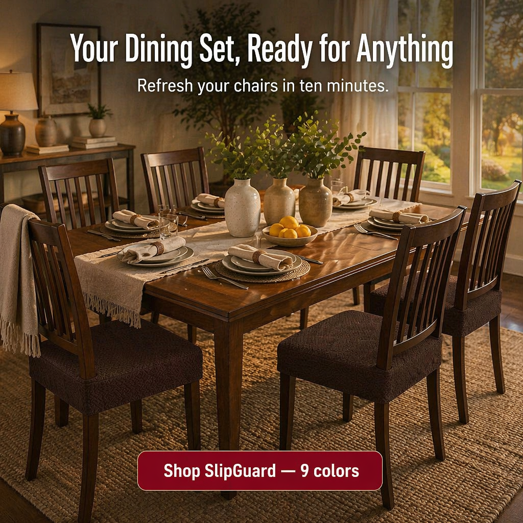 SlipGuard™ Jacquard Chair Covers — Protect Every Seat Against Spills, Stains & Sticky Hands