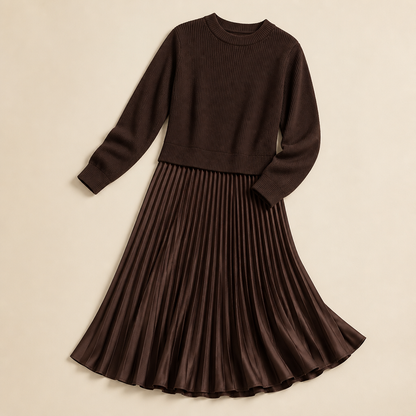 VelaLift™ – Stylish Pleated Maxi Skirt Set Paired with Cropped Knit Top