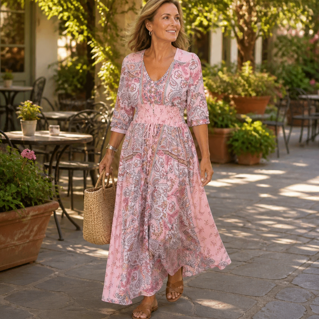 LumeraBelle™ – Breezy Boho Paisley Maxi Dress with Smocked Waist