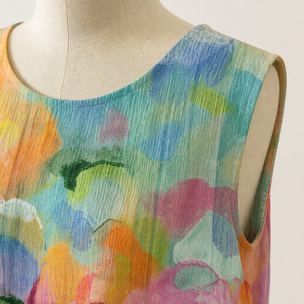 Radianta™ – Sleeveless Midi Dress with Watercolor Print and Side Pockets
