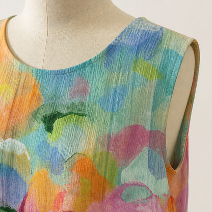 Radianta™ – Sleeveless Midi Dress with Watercolor Print and Side Pockets