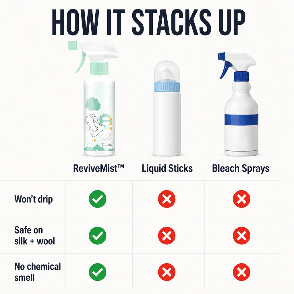 ReviveMist™ — Remove Set-In Stains from Silk, Cotton, and Wool Instantly