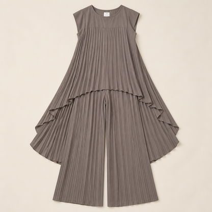 NovaLuma™ – Draped Pleated Two-Piece Outfit with Asymmetric Hem