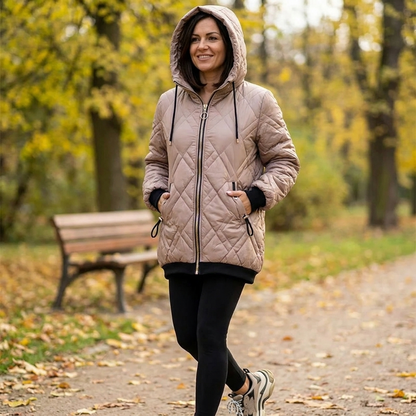 RamoraVibe™ – Diamond-Stitched Parka with Hood and Drawstring Closure
