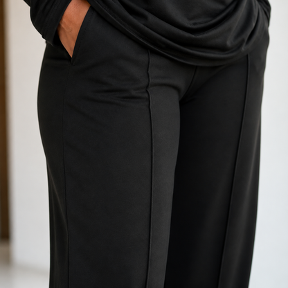 ElysianEase™ – Comfortable Long Sleeve Shirt & Wide-Leg Trousers Set