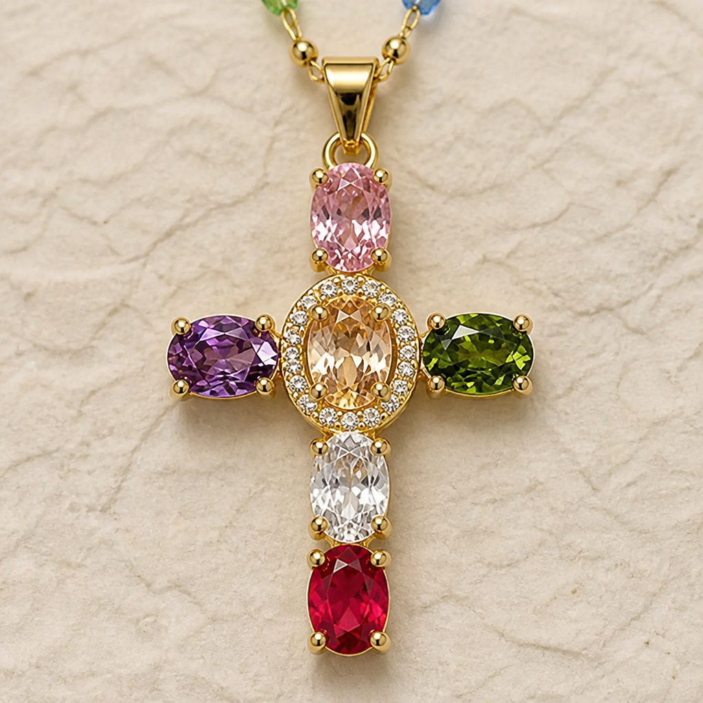 DazzleDrop™ – Crystal Cross Pendant Necklace in Multicolor