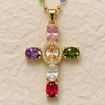 DazzleDrop™ – Crystal Cross Pendant Necklace in Multicolor
