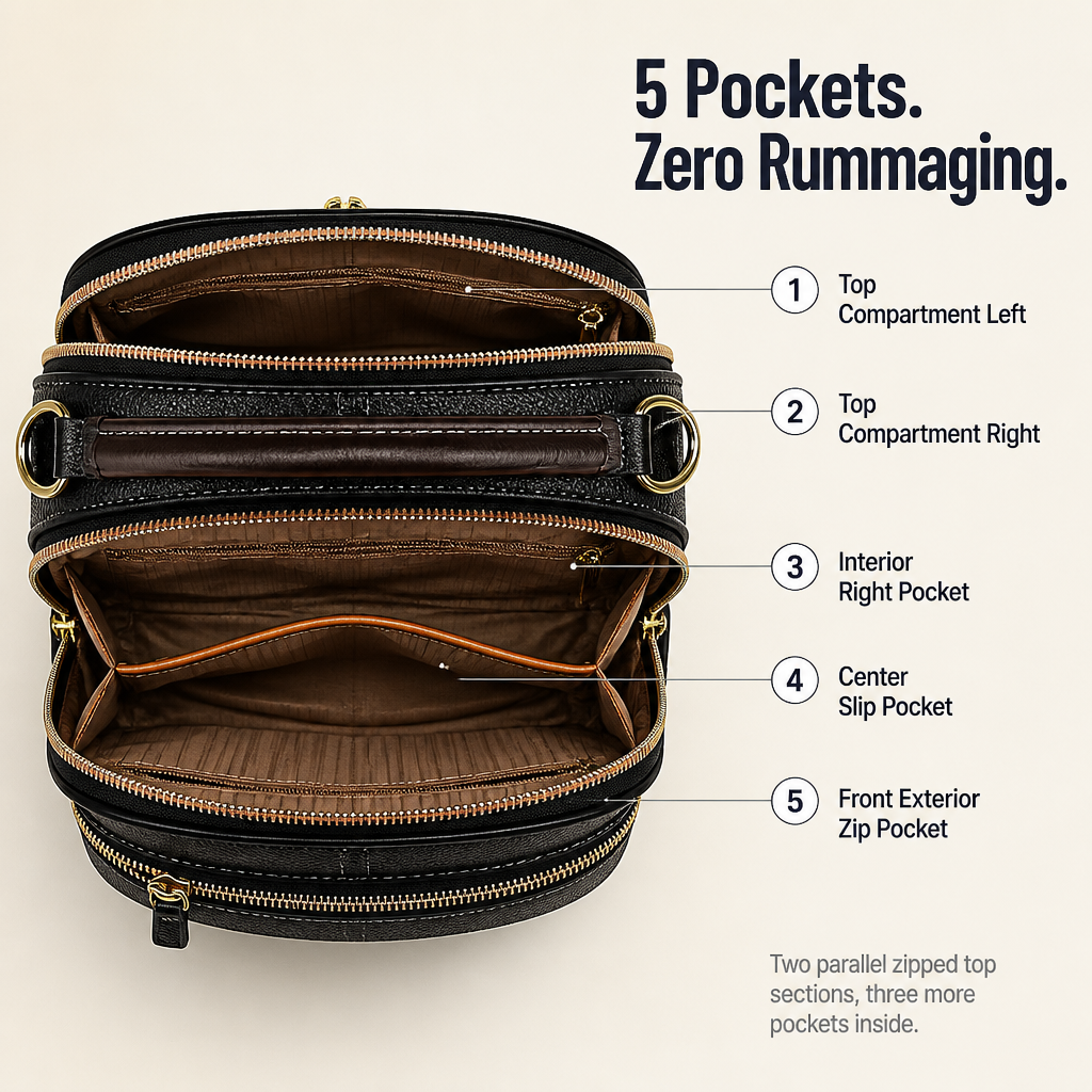 Lumevia™ — Discover All Essentials in 5 Clever Pockets Without Searching