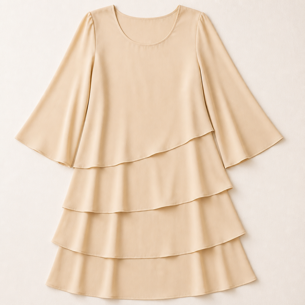 LumaBella™ – Graceful Layered Chiffon Dress with Flowing Bell Sleeves