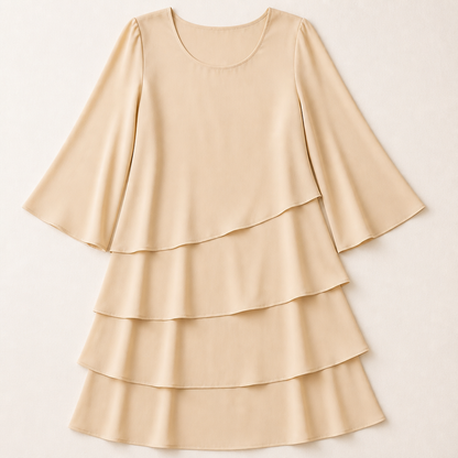 LumaBella™ – Graceful Layered Chiffon Dress with Flowing Bell Sleeves