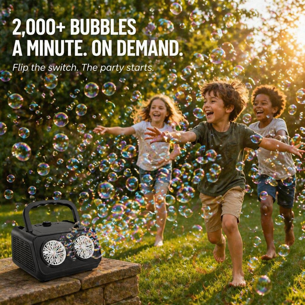 BubblyRush™ — Drench Every Backyard Bash With a Twin-Disc Bubble Blast