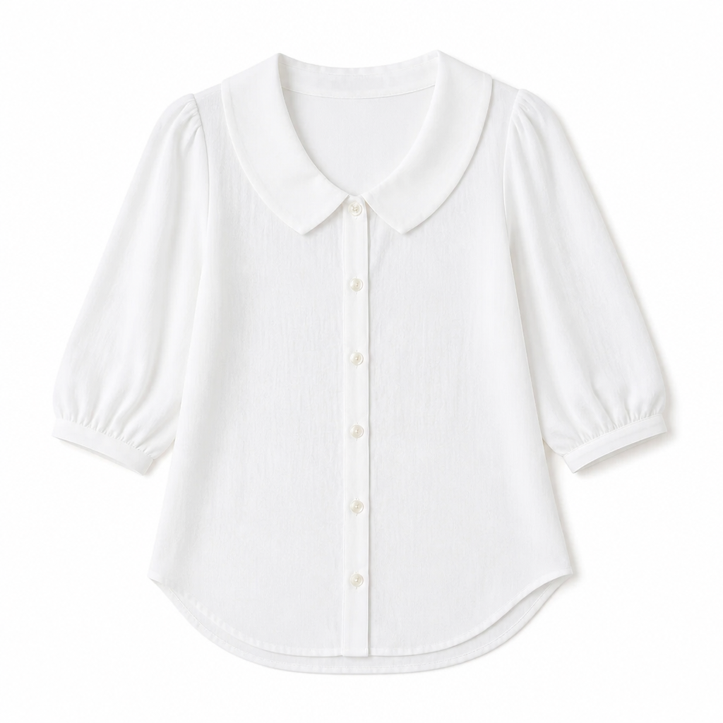 LuminaLuxe™ – Gentle Peter Pan Collar Half-Sleeve Top