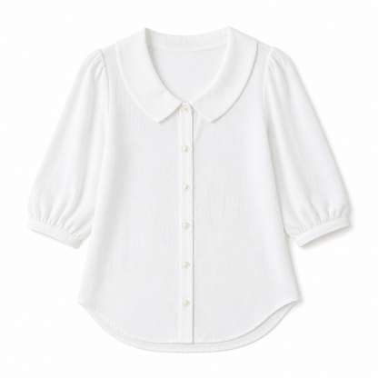 LuminaLuxe™ – Gentle Peter Pan Collar Half-Sleeve Top