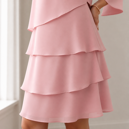 LumaBella™ – Graceful Layered Chiffon Dress with Flowing Bell Sleeves