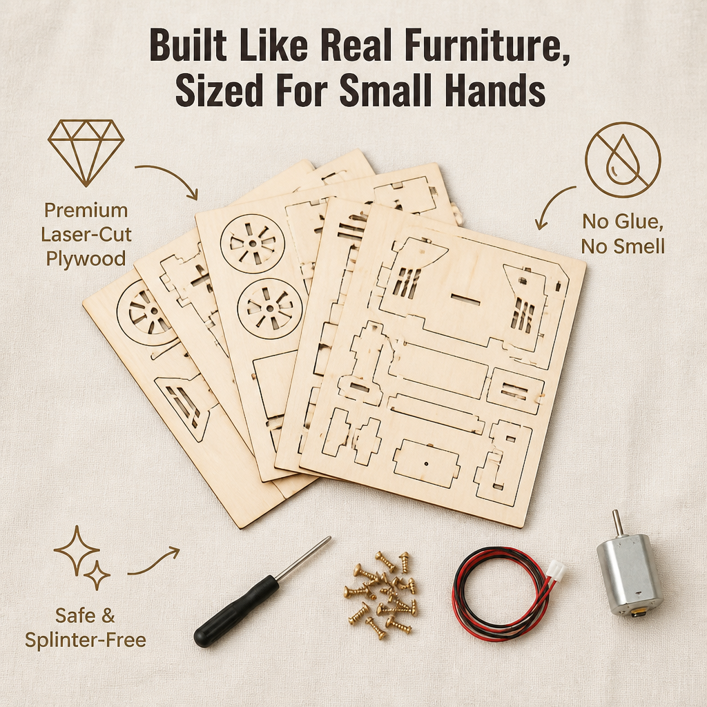 TinkerCraft™ — Construct Genuine Working Wooden Machines That Draw Kids Away from Screens