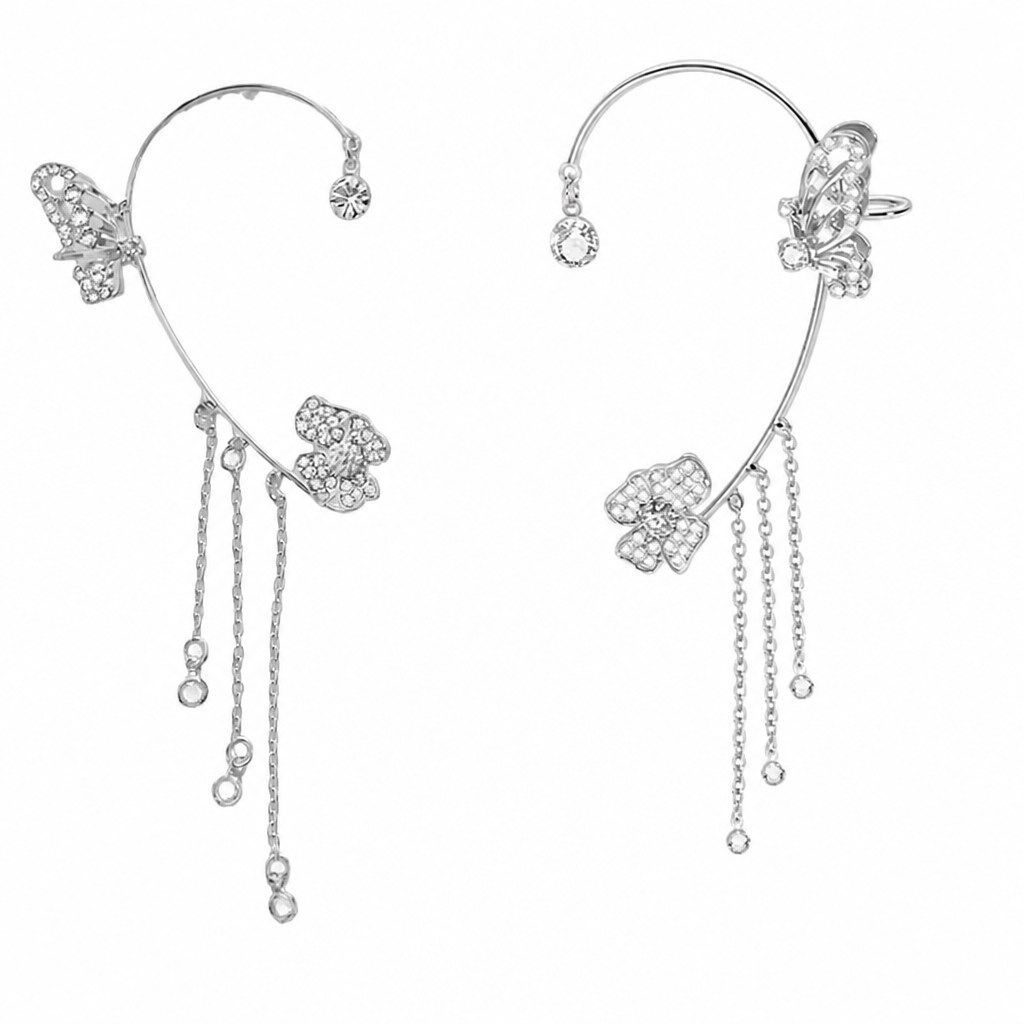 Luméline™ – Glittering Butterfly Ear Cuffs with Crystal Tassel Chains