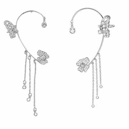 Luméline™ – Glittering Butterfly Ear Cuffs with Crystal Tassel Chains
