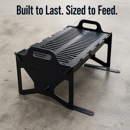 FlamePorta™ — Collapse a Rugged Steel Grill Flat and Cook Anywhere on Your Trip