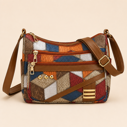 Mosaica™ – Retro Geometric Patchwork Shoulder Bag with Adjustable Strap