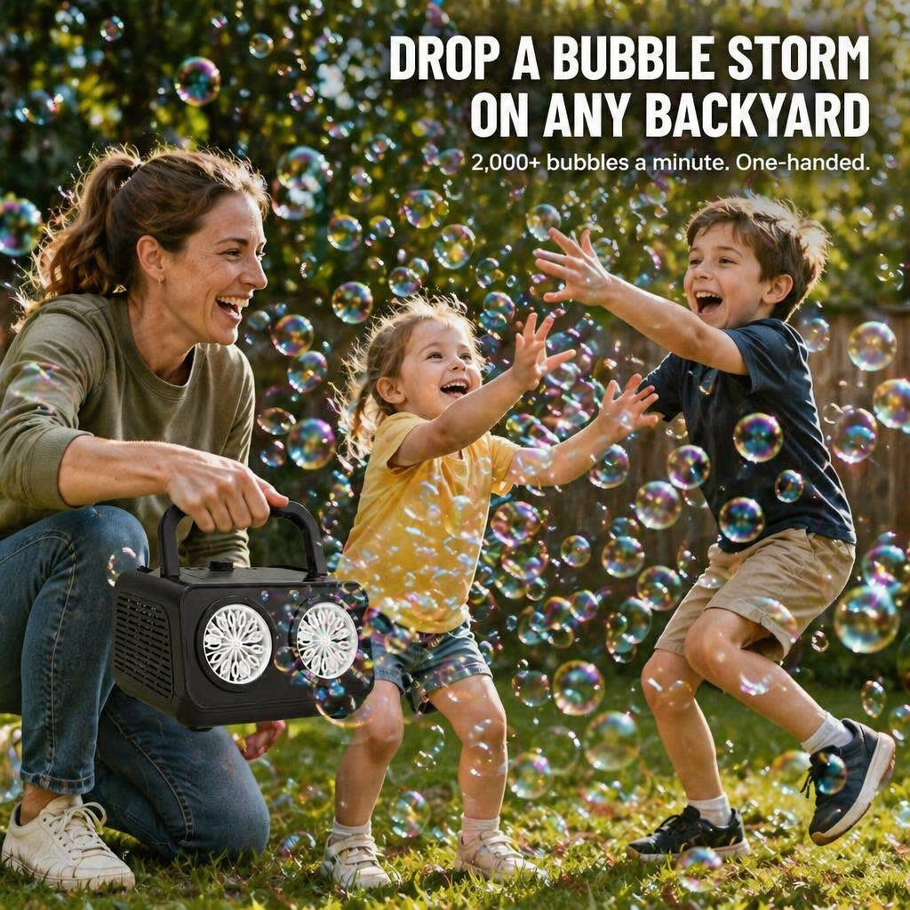 BubblyRush™ — Drench Every Backyard Bash With a Twin-Disc Bubble Blast