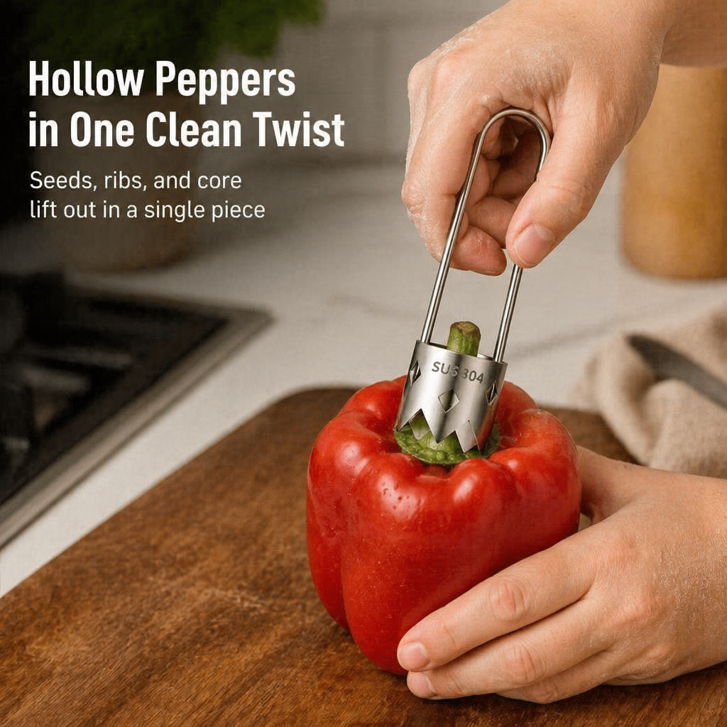 CoreEase™ — Hollow Peppers, Apples & Pears with a Single Clean Twist