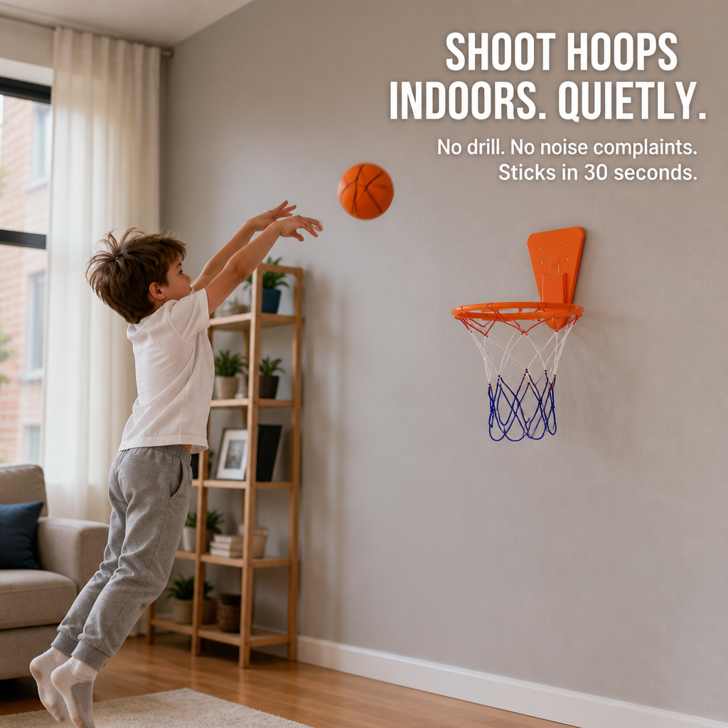 VoltRise™ — Stick, Shoot, Score: Quiet Indoor Basketball Without a Single Drill Hole